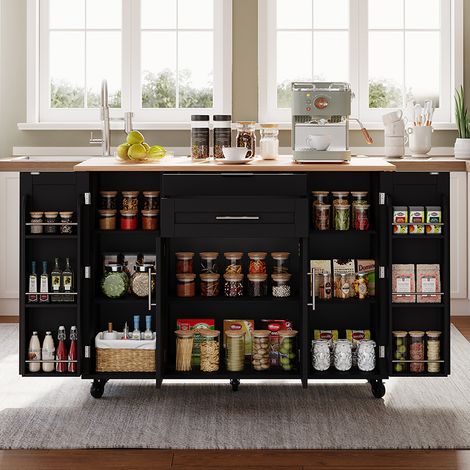 120 × 45 cm, îlot de cuisine mobile, chariot de cuisine, étagères réglables, rangement à épices et porte-serviettes, adapté à la cuisine, à la salle à manger ou au salon. (1/4)