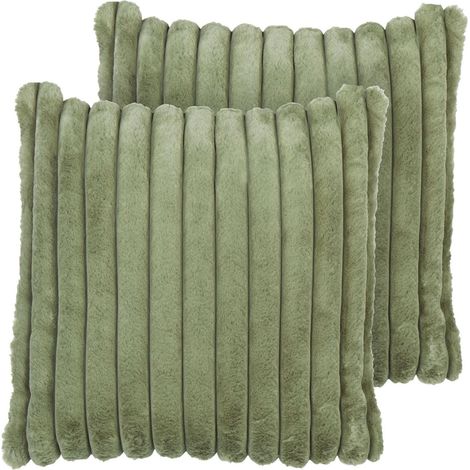 Dekokissen 2er Set Grün aus Kunstfell 45 x 45 cm Quadratisch Flauschig Weich Deko Dekoration Wohnaccessoires für Wohnzimmer Schlafzimmer