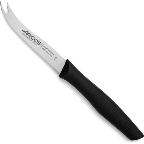 Coltello per formaggio Arcos Nova 188700 in acciaio inox Nitrum e mango Polipropilene, lama nera da 10,5 cm con coperchio e espositore.