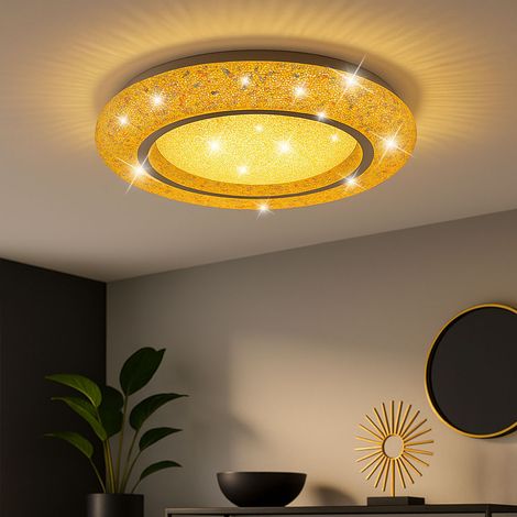 Deckenleuchte rund LED Deckenlampe Kristalle bunt Flurleuchte weiß Küchenlampe, 24W 1200lm warmweiß, DxH 38x7,5 cm