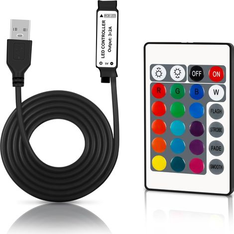 Télécommande infrarouge 24 touches, DC 5 V 1 m, contrôleur infrarouge USB avec contrôleur sans fil 24 touches pour bande lumineuse LED RVB 5050 2835