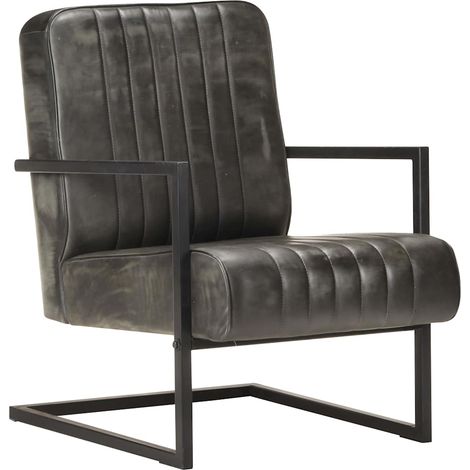 vidaXL Chaise de canapé cantilever gris délavé cuir véritable (1/5)