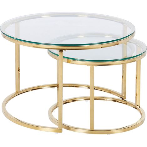 Couchtisch 2er Set GRANGE Sicherheitsglas Gold