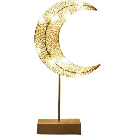 Lampe de chevet LED, veilleuse décorative en forme de lune, fonctionne à piles, socle en plastique (1/5)