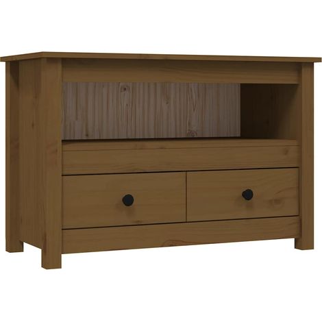 Meuble TV, Étagère TV, Meuble de Salon, Marron miel 79x35x52 cm Bois de pin massif OIB5567E (1/5)