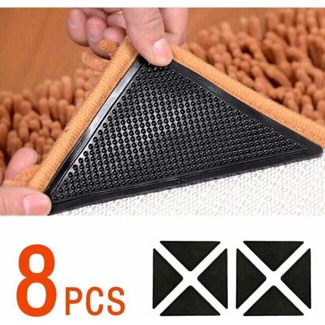 Clip antiscivolo per tappeti, clip per tappeti, clip anti-ondulazione a doppia faccia, nere, 8 pezzi (1/5)
