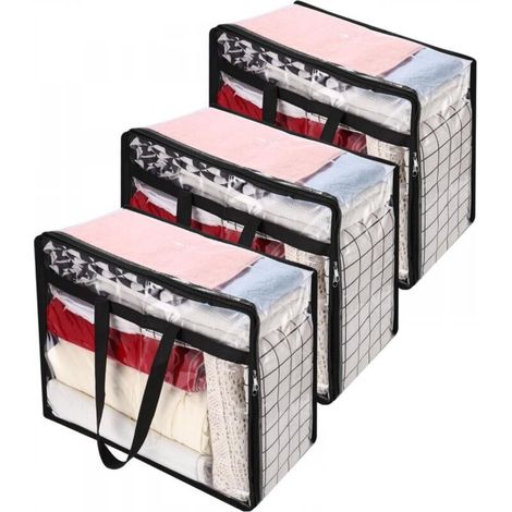 Lot de 3 Sac de Rangement Transparent 40L,Sac Rangement Vetement en PVC,sac Rangement Couette,avec Fermetures Eclair et Poignées,Housse de Rangement (1/5)
