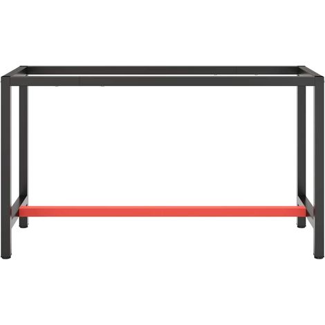 Cadre de banc de travail pour établi en métal robuste noir et rouge mat 140 x 50 x 79 cm (1/3)