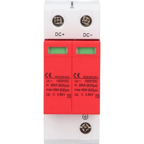 Dispositif de Protection Contre les Surtensions 2P 40Ka 1000V PV Tension Parafoudre Protecteur Module de Protection électronique pour Alimentation Solaire Photovoltaïque (1/5)