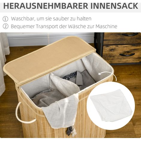 Panier à linge pliable en bambou, 90 L, avec sac intérieur amovible et couvercle (1/4)