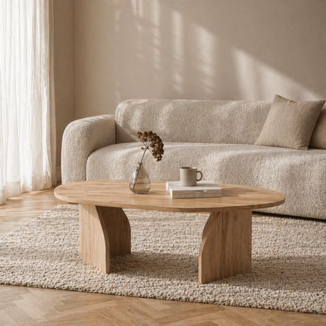 Bio Couchtisch Eiche Melamin Japandi – 105 x 65 cm – Regal