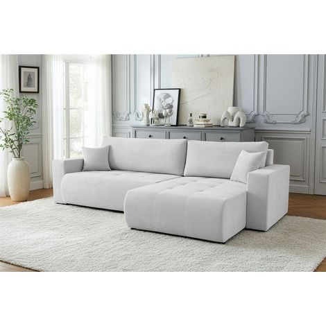 Ecksofa Schlafsofa Sofa ARMARI in Stoff Wind Hellgrau Ottomane Links (1/5)