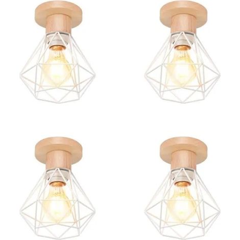 U-Do 4Pcs Plafonnier éclairage de Salon/Chambre,Lampe de Plafonde en Métal Bois,Blanc (1/4)