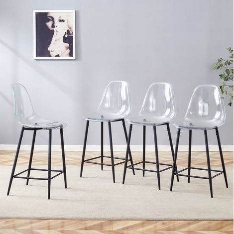 Sedia da bar trasparente dal design moderno, struttura in metallo nero, per cucina e sala da pranzo (1/5)