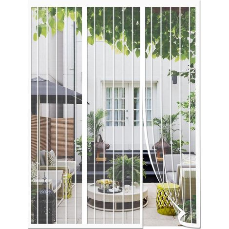 Weißes Moskitonetz, Fliegen- und Insektenschutzgitter für Balkon- und Terrassentüren, magnetischer Verschluss oben und unten mit automatischer Schließung, beidseitige Öffnung, 240 (80/80/80) x 220 cm