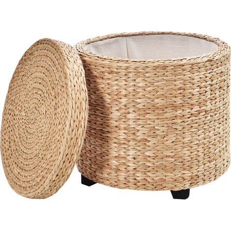 Pouf rond avec coffre de rangement intégré, boîte de rangement cubique, pouf en peluche sur pieds, 43 x 43 x 43 cm, kaki. (1/5)