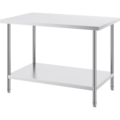 Mophorn-Zubereitungstisch aus Edelstahl, 76,2 x 121,9 x 86,4 cm, 400 kg Tragkraft, robuster Arbeitstisch aus Metall mit 3 einstellbaren Höhenstufen, gewerbliche Arbeitsstation für Küche, Restaurant