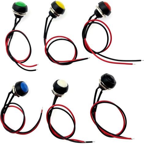 12mm 12V bouton poussoir momentané étanche 2-pin ON/OFF PBS-33B petit interrupteur à bouton-poussoir rond, bouton avertisseur sonore à réinitialisation automatique sans verrouillage (1/5)