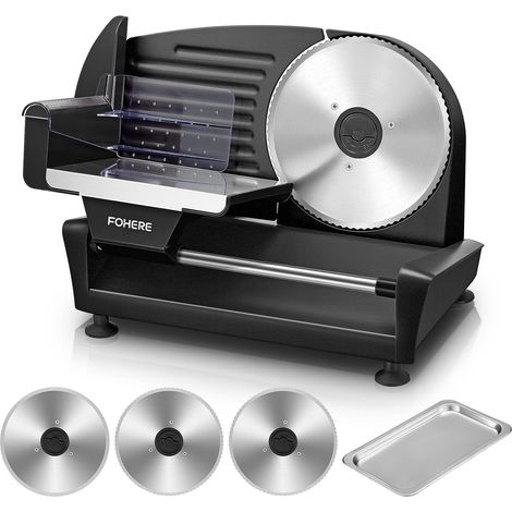 250 W Electric Ham Slicer with 3 Removable Blades, Adjustable Thickness from 0 to 15 mm, Safety Lock and Suction Feet for Meat, Cheese, Bread and Vegetables (1/5)