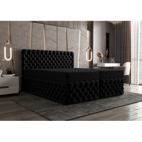 Lit Boxspring Figo Ii - Noir - 200x200 Cm - Lit Moderne - Élégant - Matelas À Ressorts Ensachés (1/4)