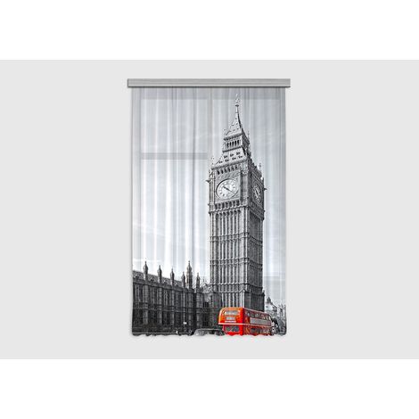England, rideau imprimé Big Ben et bus anglais couleur rouge 140x245 cm, 1 pièce (1/5)