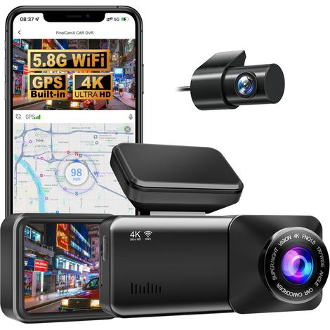 Dashcam Avant Arrière - 4K + 1080P - Vision Nocturne - Mode Stationnement 24H - Capteur G - Enregistrement Boucle - Carte SD 64 Go Incluse - 256 Go Compatible (1/5)