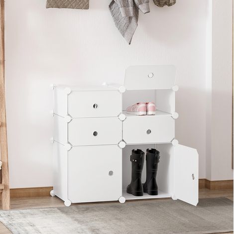 Mueble zapatero modular con 6 huecos para hogar blanco OKMYHOME (1/4)