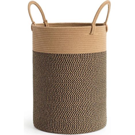 Panier à linge en coton et jute tressés avec poignées, grand panier de rangement pour les jouets dans la chambre des enfants, les couvertures dans le salon, 35 x 50 cm (1/3)