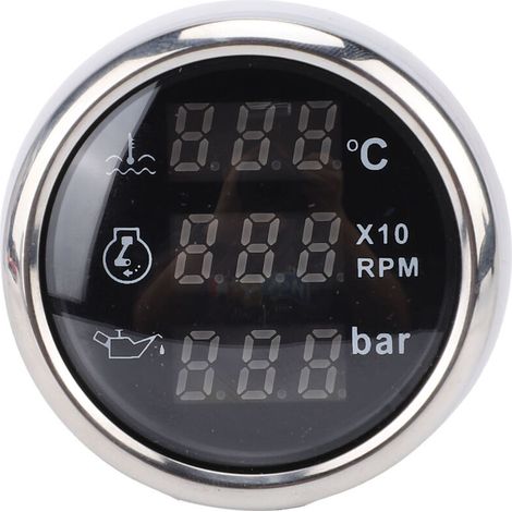 52mm Digital Display Gauge, Oil Pressure, RPM, and Water Temperature Monitor with Blue Backlit Screen, for Cars, Motorhomes, and Trucks (Black Dial Cover) (1/5)