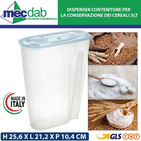 1PZ CONTENITORE PORTA CEREALI IN PLASTICA lt 3 cm 21,5 x 10,7 x h 25,7 acqua (1/2)