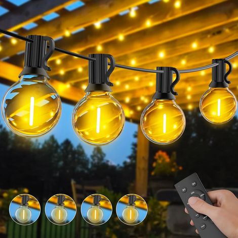 Guirlande Lumineuse Exterieure Dimmables, 30M Guirlande Guinguette Exterieur avec Télécommande, 50+2 Ampoules, IP45 étanche, 2700K Blanc Chaud pour Patio, Terrasse, Mariage, Camping, Fêtes (1/5)