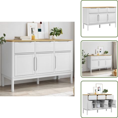 Buffet FLORO blanc 114x43x74 cm bois massif de pin - Buffet Design Moderne - Buffet Blanc - Buffet Bois Massif - Meuble Rangement - Armoire Rangement (1/5)