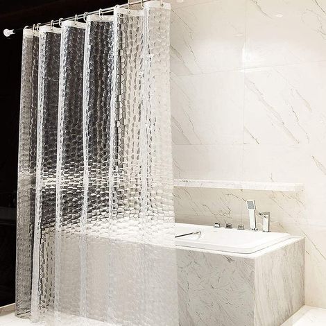 Rideau de douche anti-moisissure 180 x 200 cm, semi-transparent, en EVA, imperméable, lavable, 3D, avec 12 anneaux, rideau de salle de bain, sans PVC (1/5)
