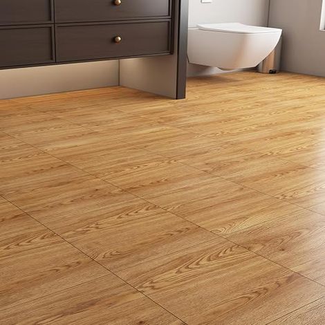 Brown Wood PVC Floor Tile 35 Pieces 30 x 30 cm Wood Effect Stickers for Bathroom, Living Room, Balcony, Kitchen, Adhesive Coating Non-Slip Office (1/5)