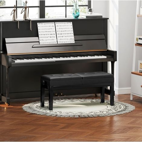Banco de piano (105x37x48-58 cm), altura ajustable, con almacenamiento, cuero sintético negro (1/5)