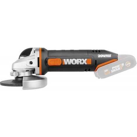 Amoladora angular Worx WX800.9 de 20 V con disco de 115 mm para cortar metal.