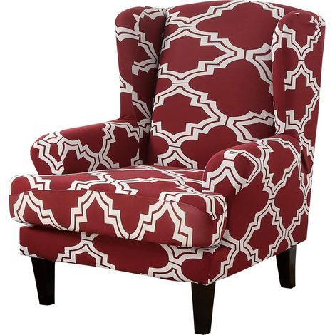 Set of 2 highly stretchable spandex chair covers with cushion cover for wingback chairs, chair covers for the living room (dark red) (1/5)