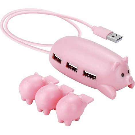 Hub USB 2.0 à trois ports en forme de cochon, répartiteur USB, adaptateur d'extension pour ordinateur portable et PC. (1/5)
