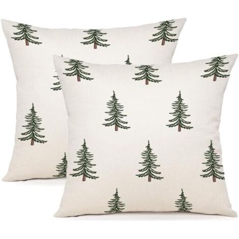 Housse Coussin Noel 40x40 Lot de 2 - Flocons de Neige Pins Polyester Décoratif Taie d'Oreiller pour Decoration 40 x 40 cm,Noyau non inclus (1/5)