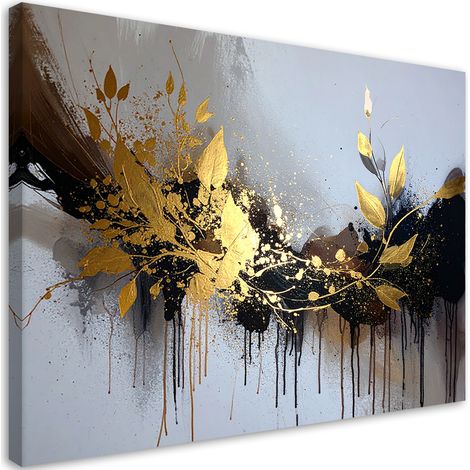 Stampe su Tela, Dipinto astratto in nero e oro. - 45x30 (1/2)