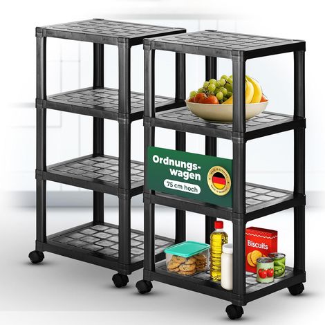 Novaliv 2x chariot à roulettes avec 4 niveaux noir, étagère de salle de bain étagère de salle de bain salle de bain cuisine chariot d'organisation