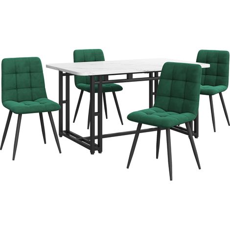 Conjunto de comedor 140x80 cm con 1 mesa y 4 sillas de terciopelo verde oscuro MDF y metal HOMVRA (1/5)
