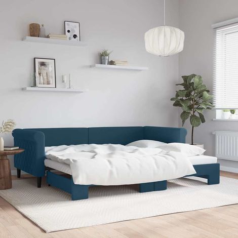 Sofá cama nido terciopelo azul 90x200 cm (1/5)