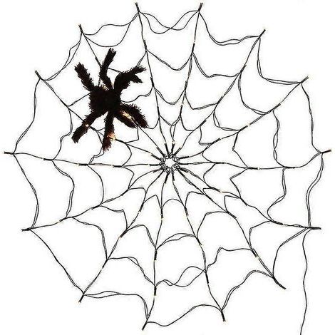 Guirlande lumineuse en forme de toile d'araignée avec araignée en peluche pour décorations d'Halloween, 60 LED (blanc chaud) (1 pièce) (1/5)