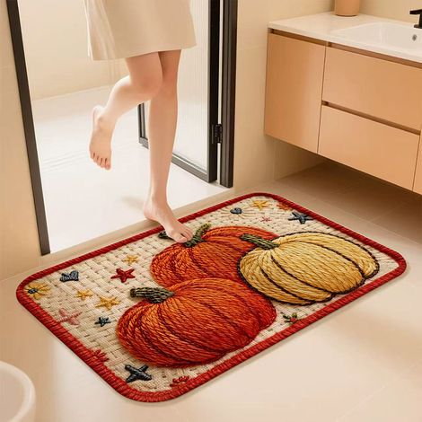 Diatomeenerde-Badematte – Retro-Kürbismotiv, saugfähig, rutschfest, schmutz- und verschleißfest – 40 x 60 cm – Quadrat-lsw