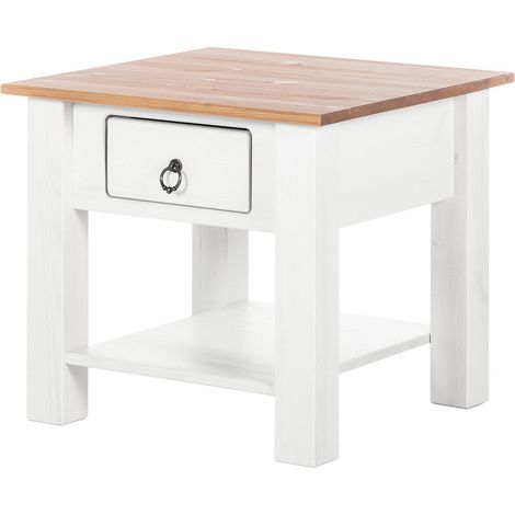 InesTable basse avec 1 tiroir en pin blanc et miel (1/3)