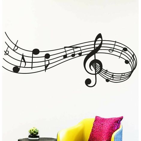 royaluxe -Musique Notes Onglet Mural Art Décor, Notes de Musique Wall Art Sticker Amovible Vinyle Stickers muraux Décoration pour Chambre salon Musique Danse Salle 24x58cm (Noir) (1/5)