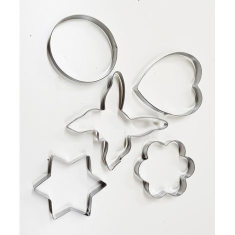 TrAdE Shop Traesio - Set 5 Stampi Stampini Formine Acciaio Biscotti Pane Dolce Stella Fiore Farfalla -