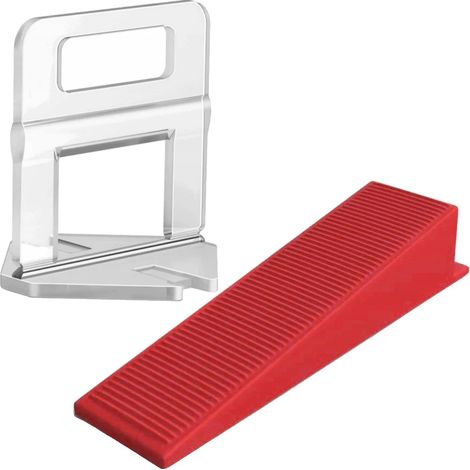 Système de nivellement de carreaux, 100 cales, 500 clips, longueur de cale 8,5 cm, largeur de cale 22 mm, épaisseur minimale de joint 1 mm (1/5)
