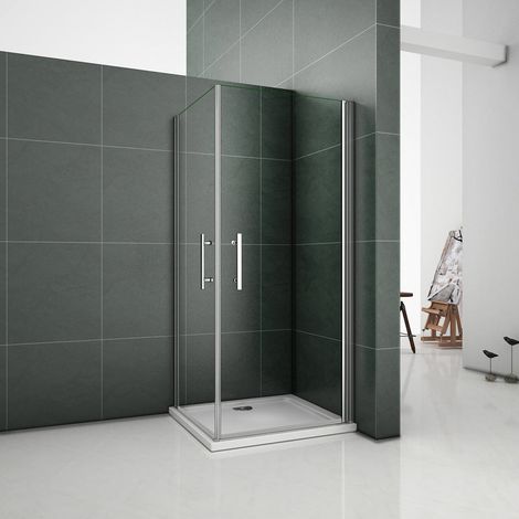 185 cm Box Doccia Angolare Due Porte a Battente Rotazione Di 180 Gradi Vetro Temperato 6 mm Anticalcare Trasparente Misura 100x90 cm (1/5)